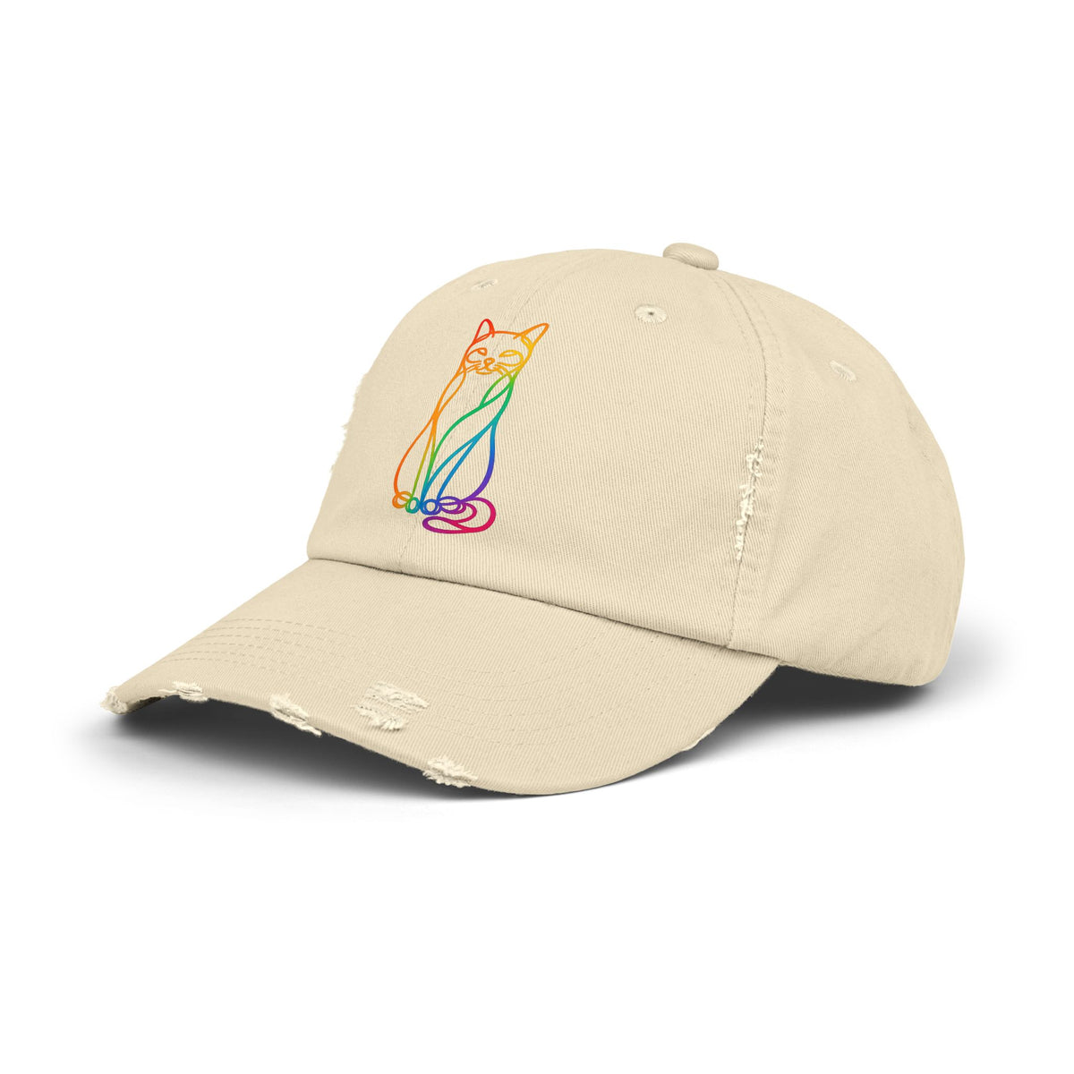 Rainbow Cat Distressed Cap