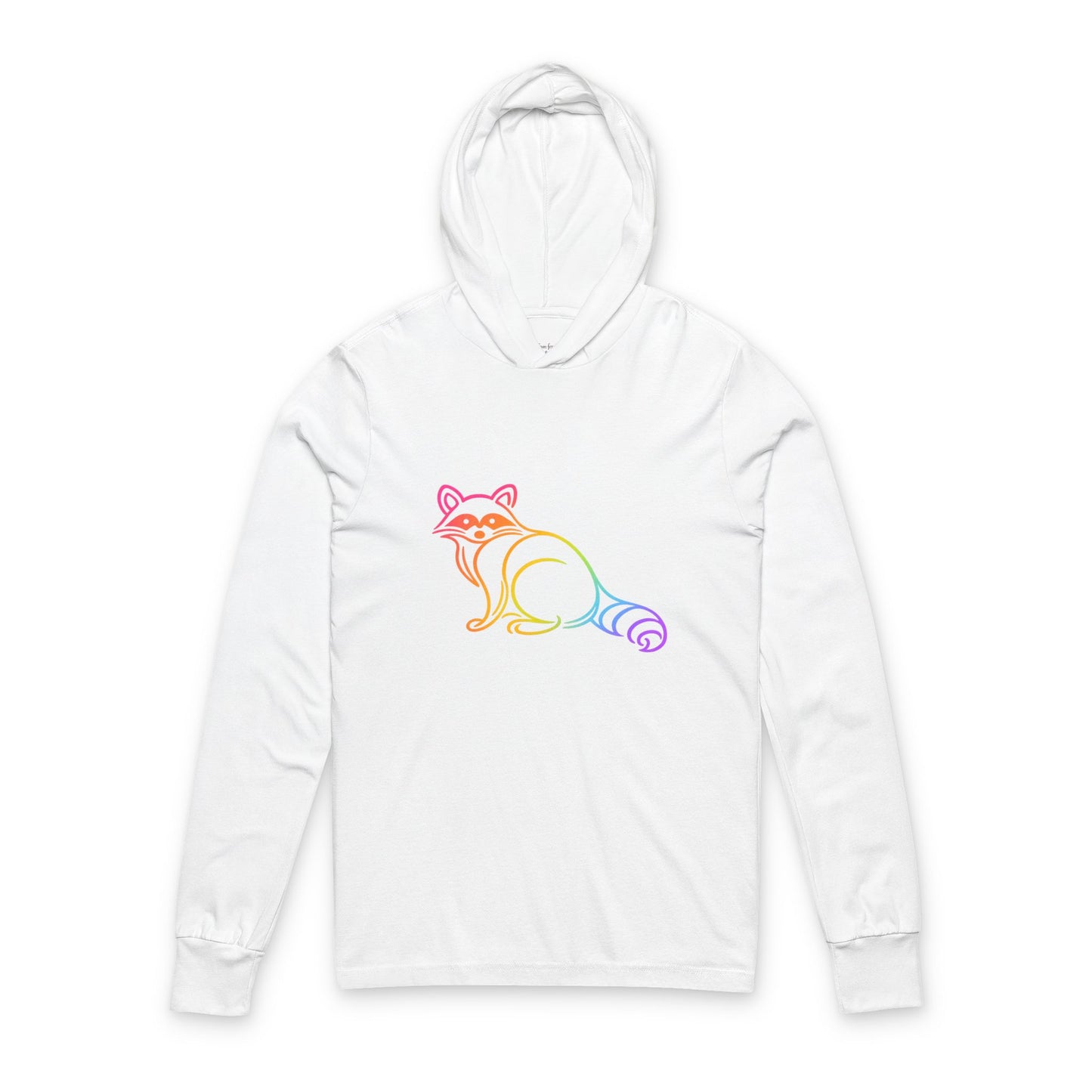 Continuous Line Art | Rainbow Raccoon Hooded Long Sleeve Tee