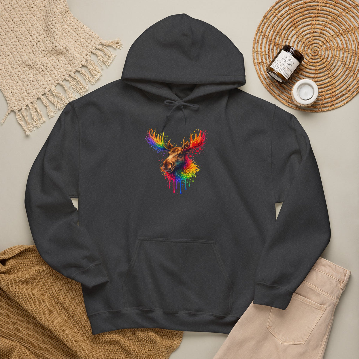 Watercolor Moose Hooded Sweatshirt