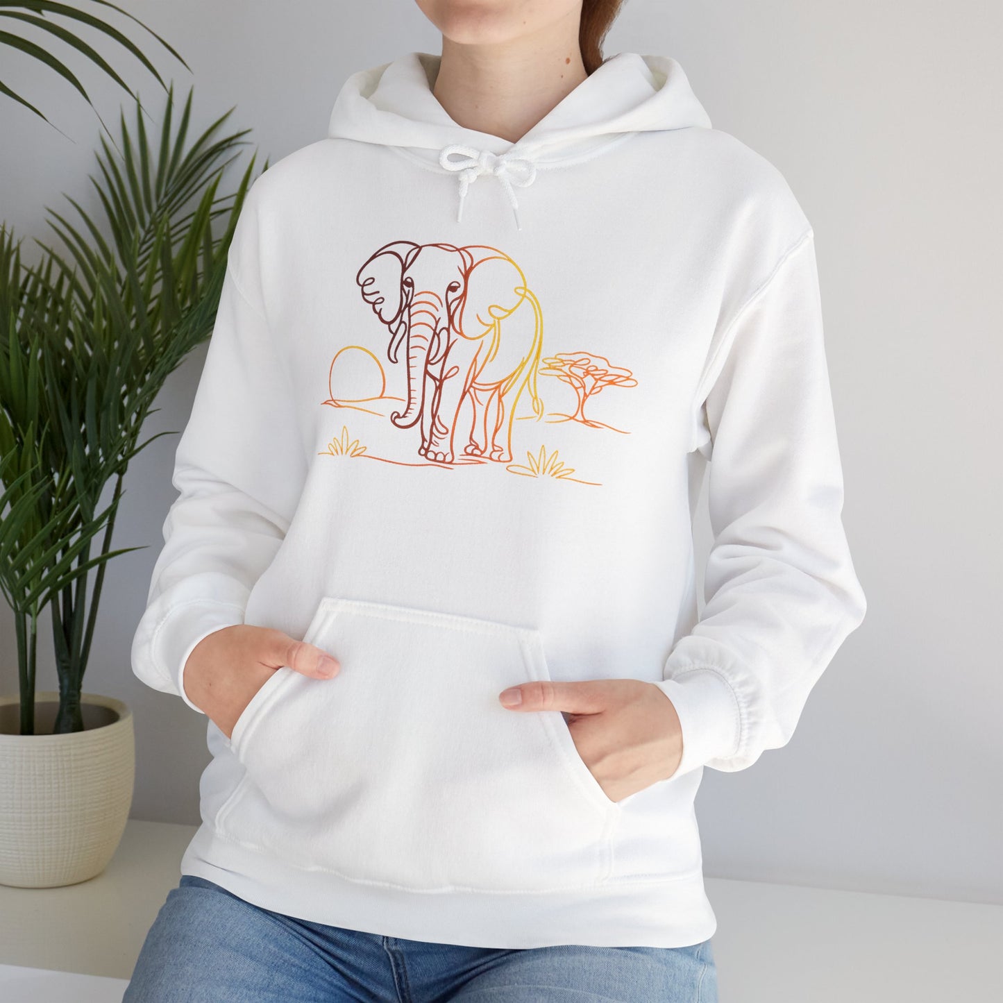 Elephant Sunset Hoodie — Minimal Safari Graphic Hooded Sweatshirt