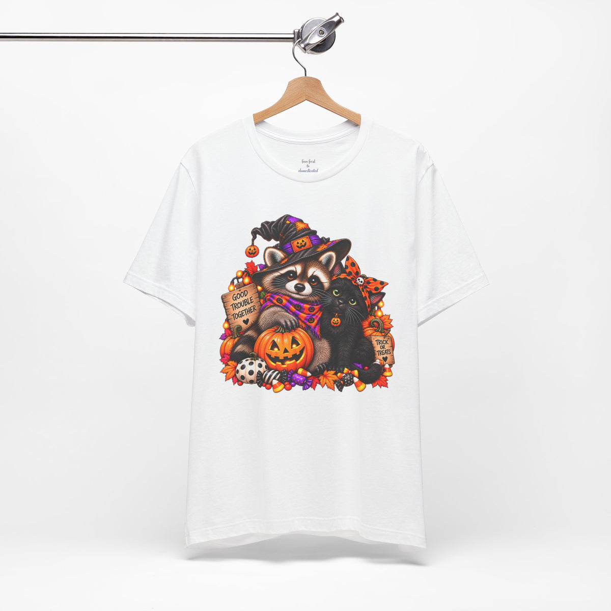 Halloween Raccoon and Black Cat T-Shirt