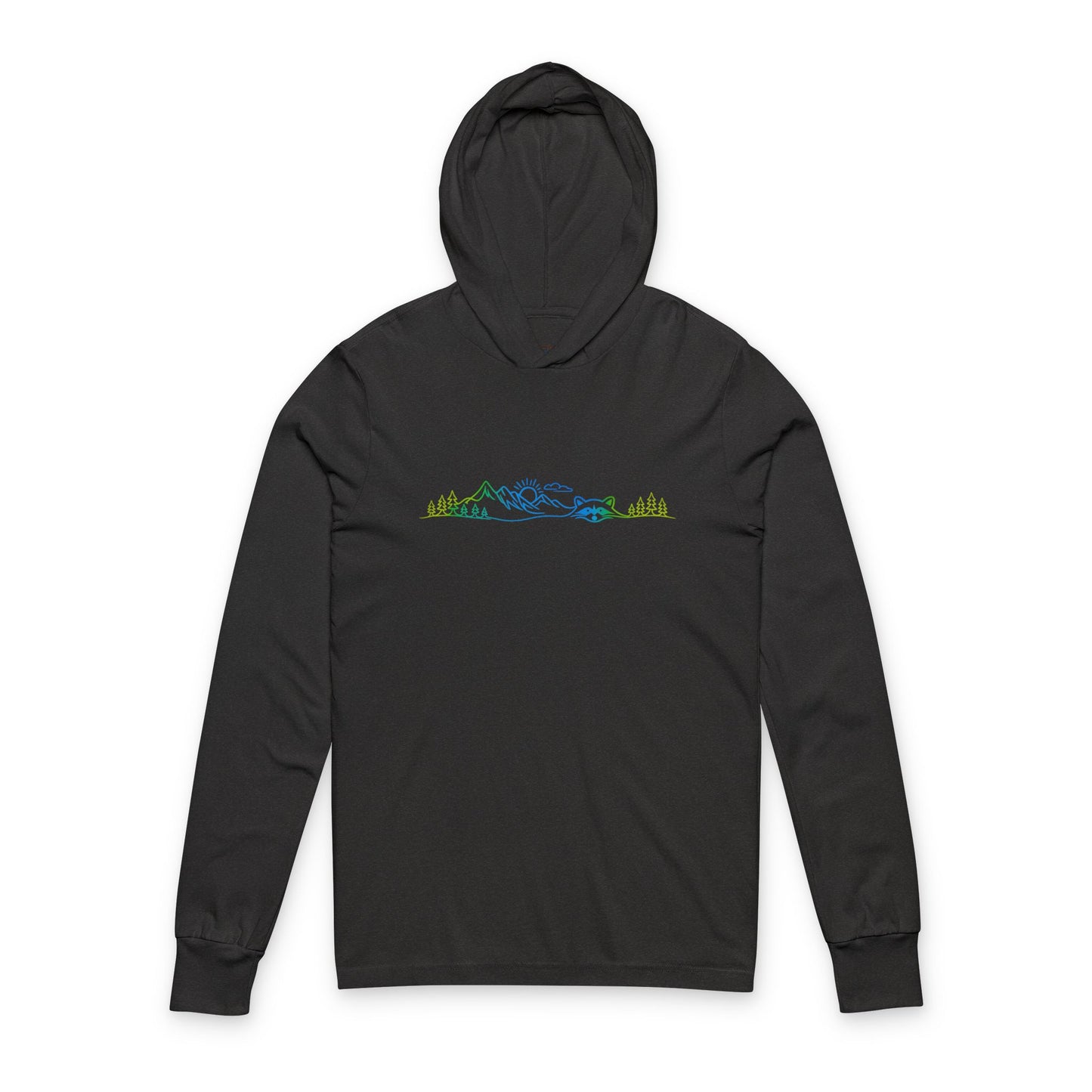 Continuous Line Art | Northern Lights Moutain Raccoon Hooded Long Sleeve Tee
