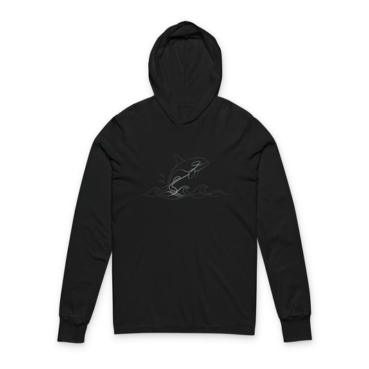 Continuous Line Art Orca Hooded Long Sleeve Tee