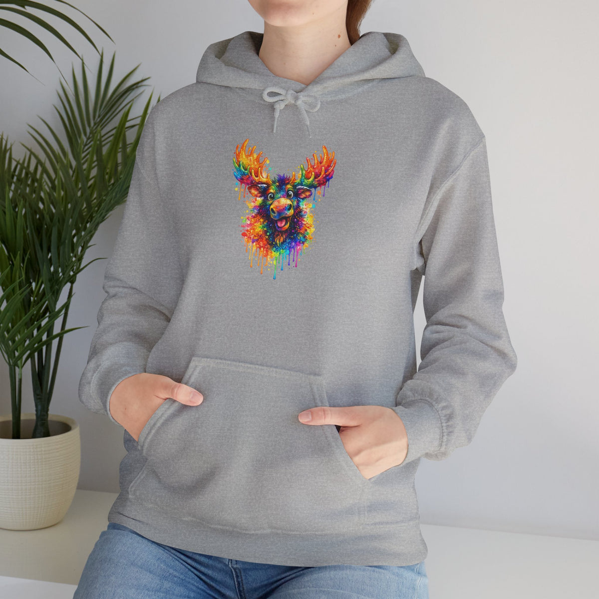 Watercolor Moose Hooded Sweatshirt