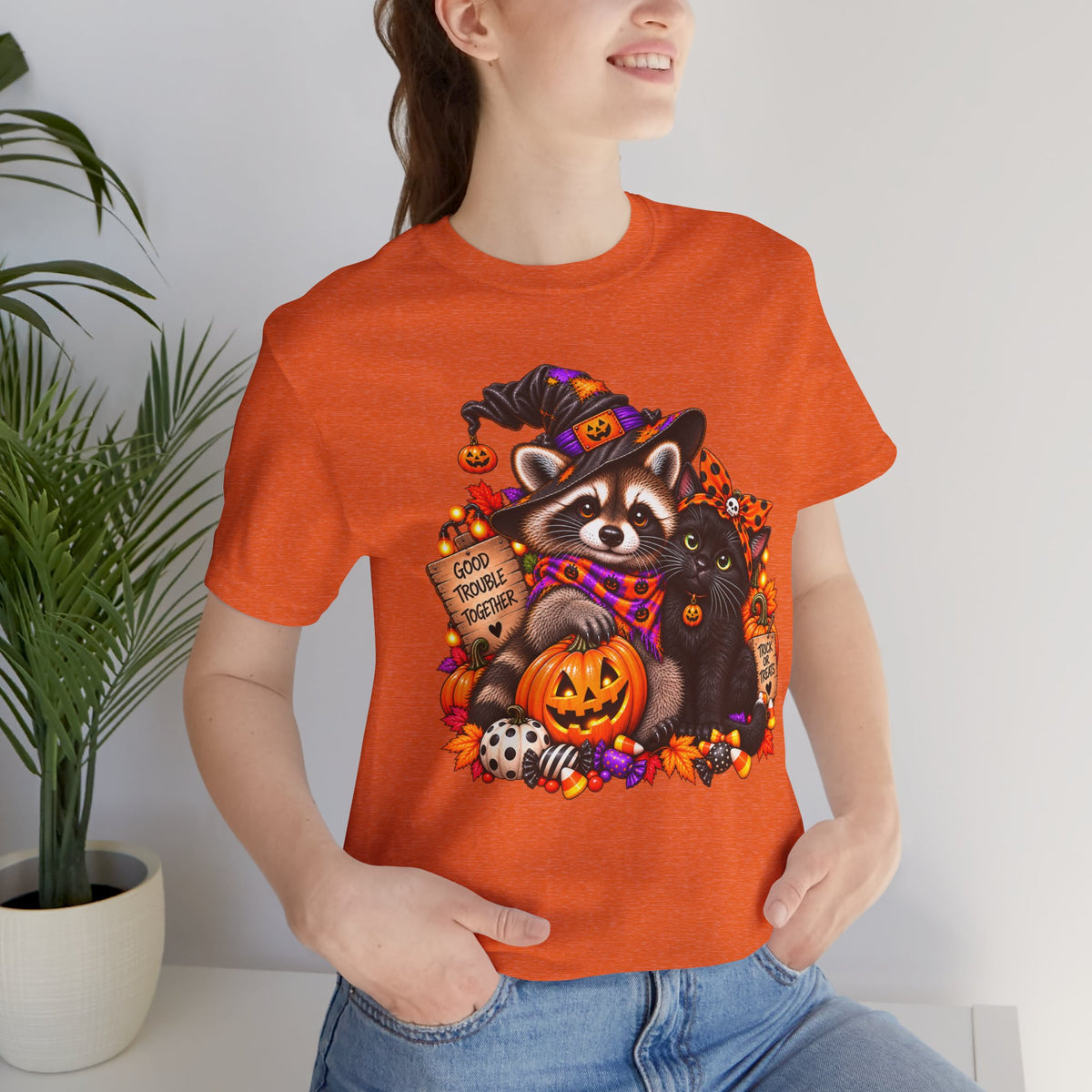 Halloween Raccoon and Black Cat T-Shirt