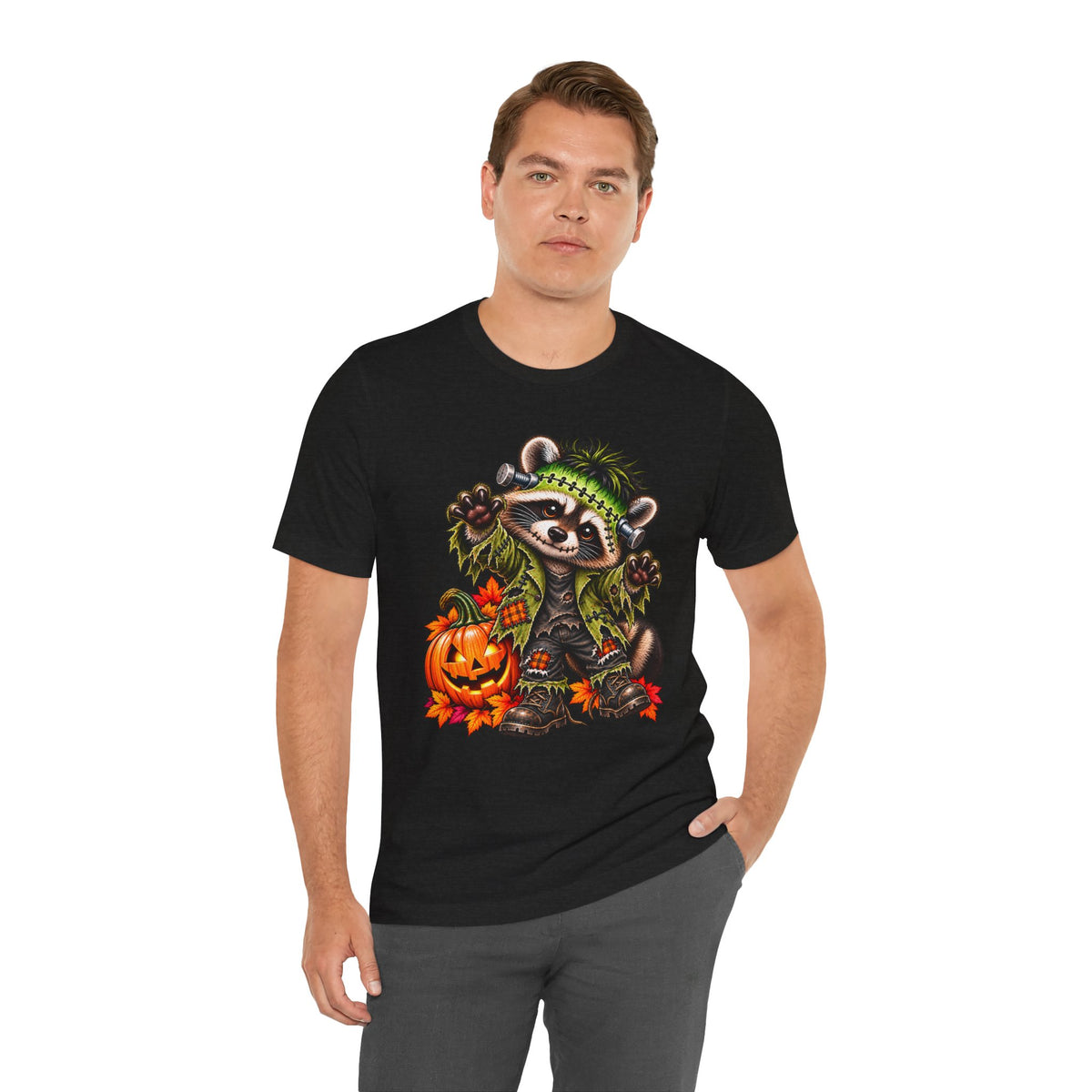 Halloween Frankenstein Raccoon and Black Cat T-Shirt