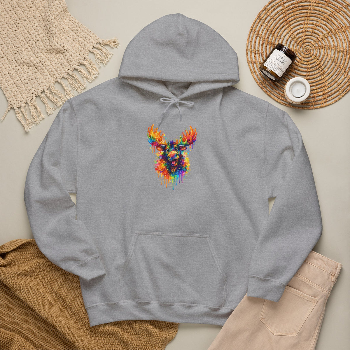 Watercolor Moose Hooded Sweatshirt
