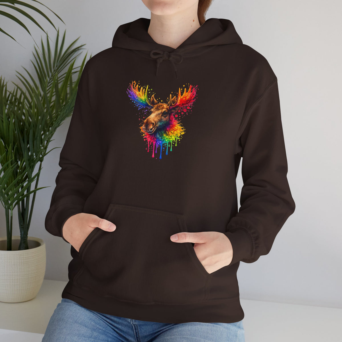 Watercolor Moose Hooded Sweatshirt