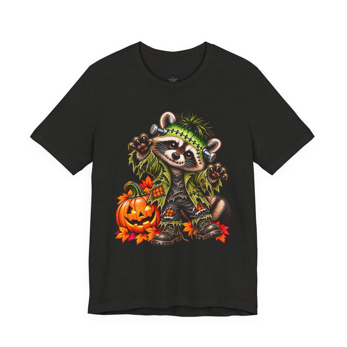 Halloween Frankenstein Raccoon and Black Cat T-Shirt