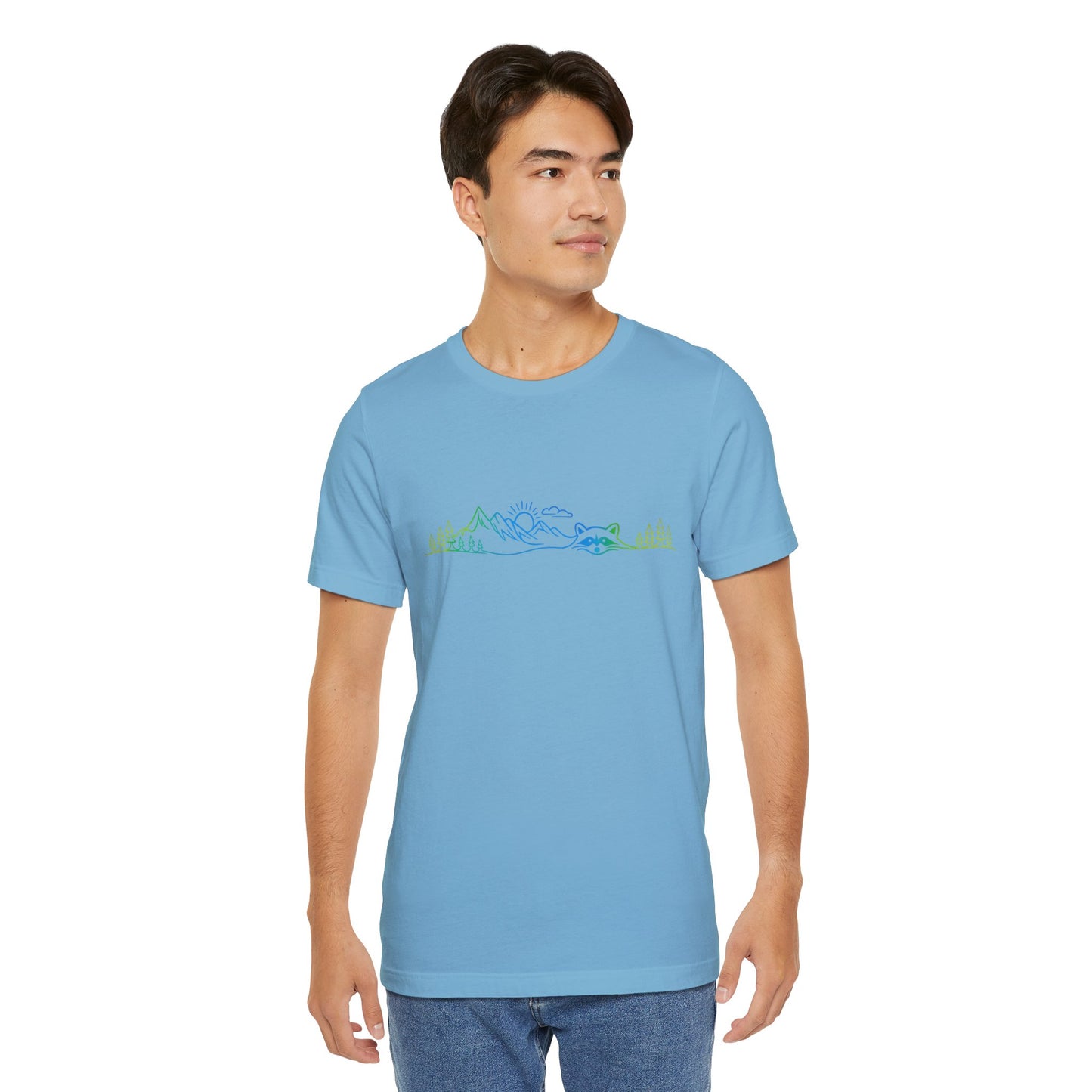 Raccoon Tee — Minimal Line Raccoon Scenic Graphic T-Shirt