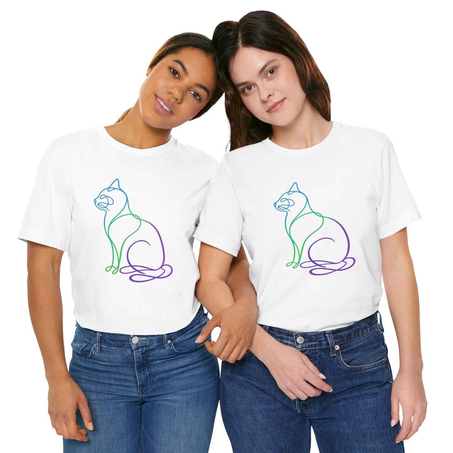 Colorful Line | Work Sitting Cat T-Shirt
