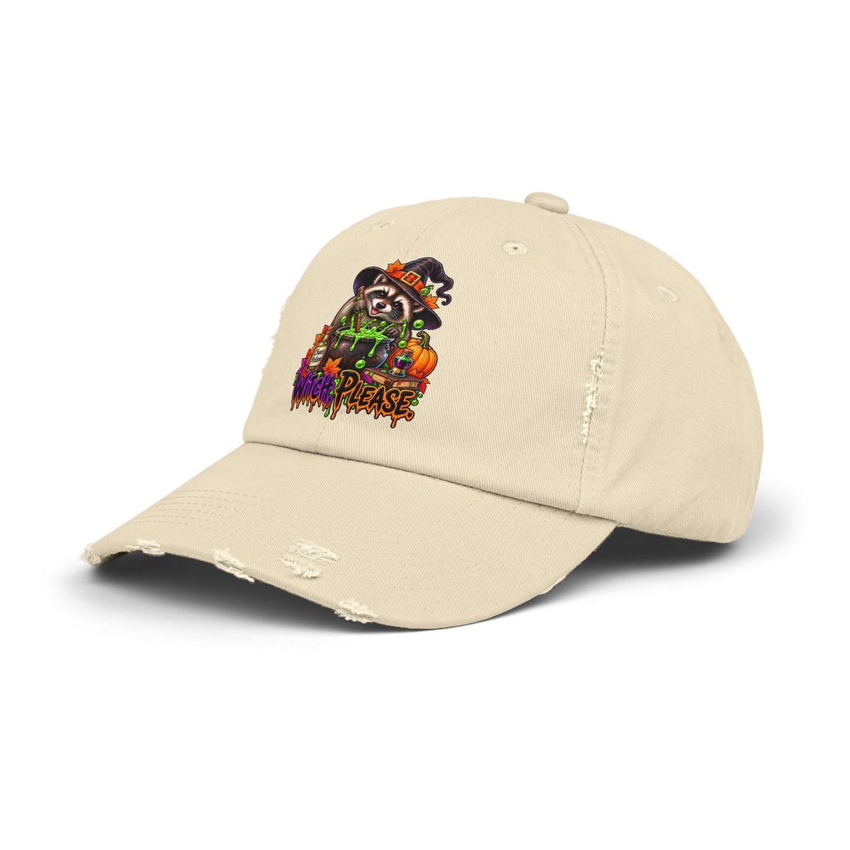 Witch, Please. Raccoon Distressed Baseball Hat