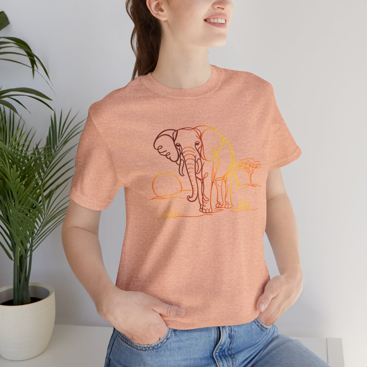 Elephant Sunset Tee — Minimal Line Art Safari T-Shirt