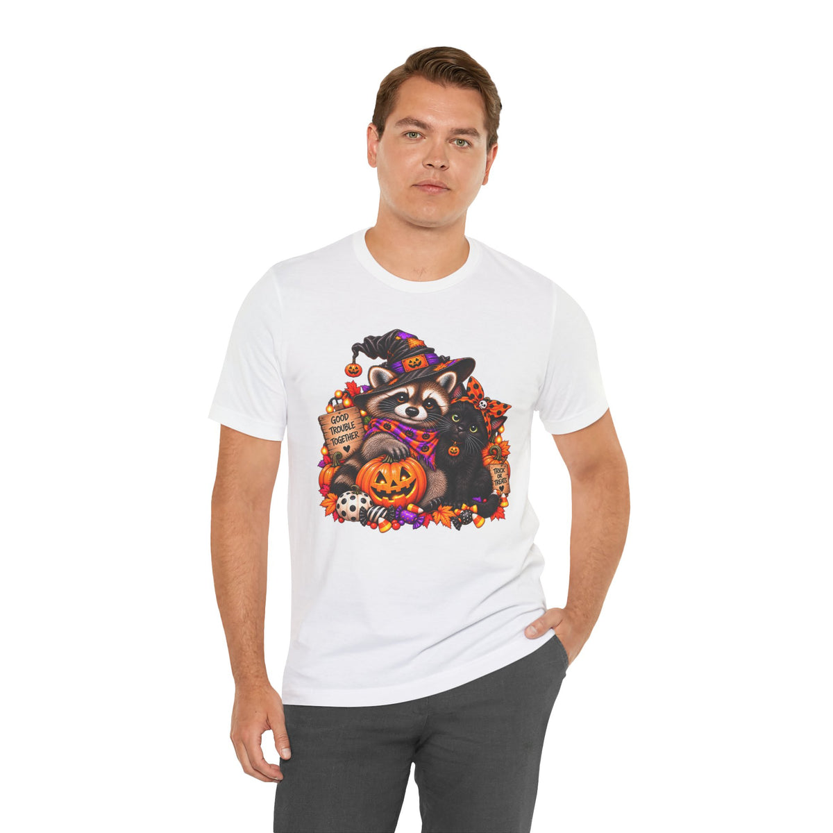 Halloween Raccoon and Black Cat T-Shirt