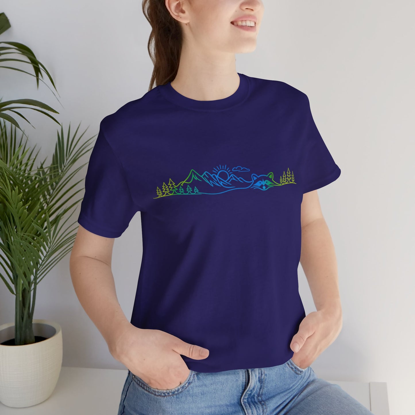 Raccoon Tee — Minimal Line Raccoon Scenic Graphic T-Shirt