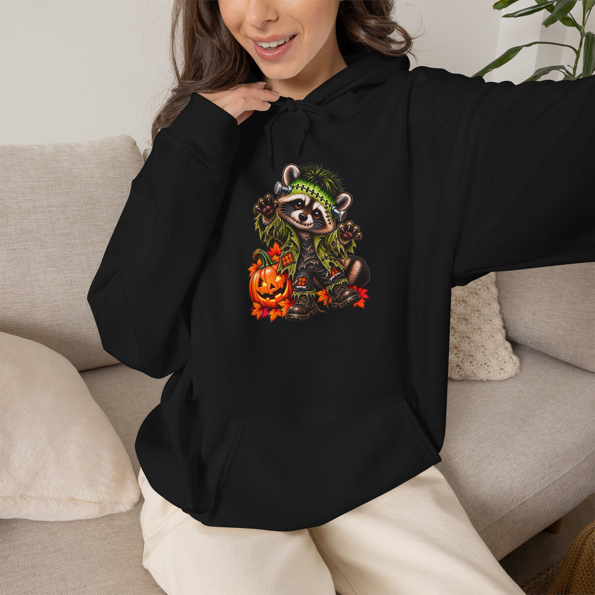 Frankenstein Raccoon Halloween Hooded Sweatshirt