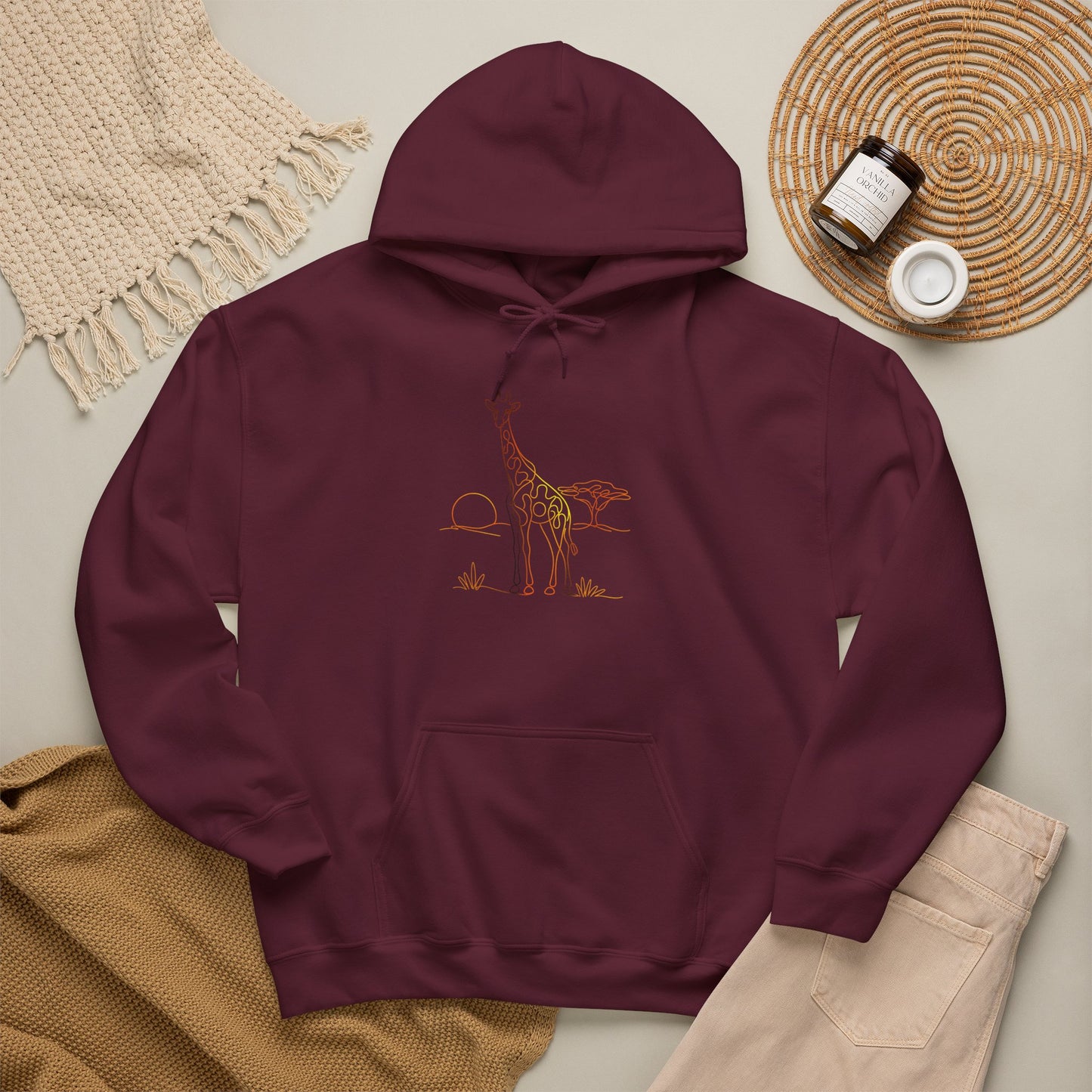 Giraffe Line Art Hoodie – Minimal Safari Illustration