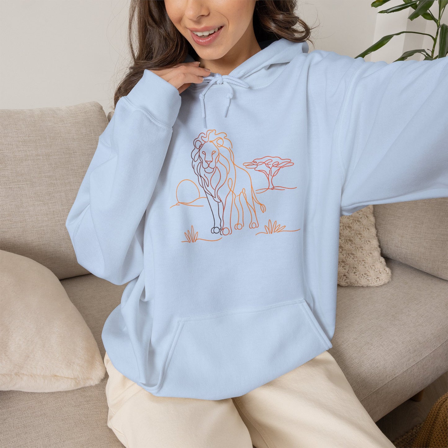 Lion Line Art Hoodie — Minimal Safari Sweatshirt