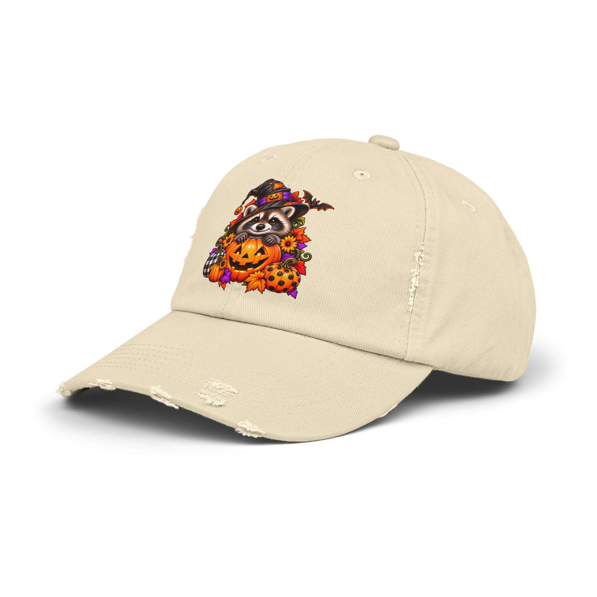 Halloween Raccoon Distressed Baseball Hat