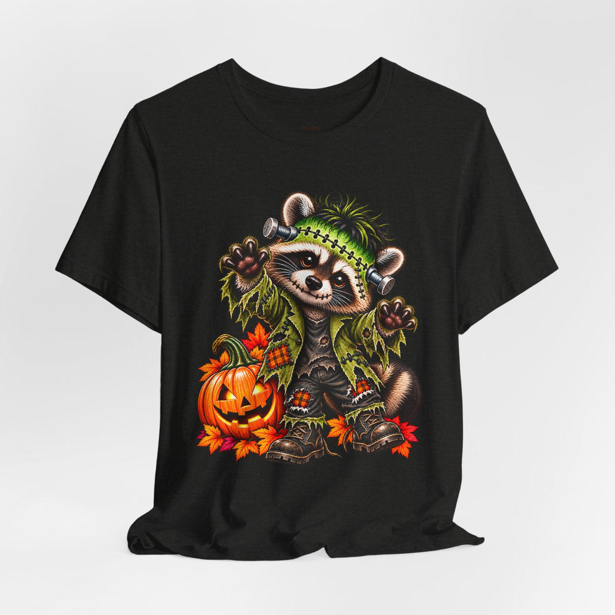 Halloween Frankenstein Raccoon and Black Cat T-Shirt