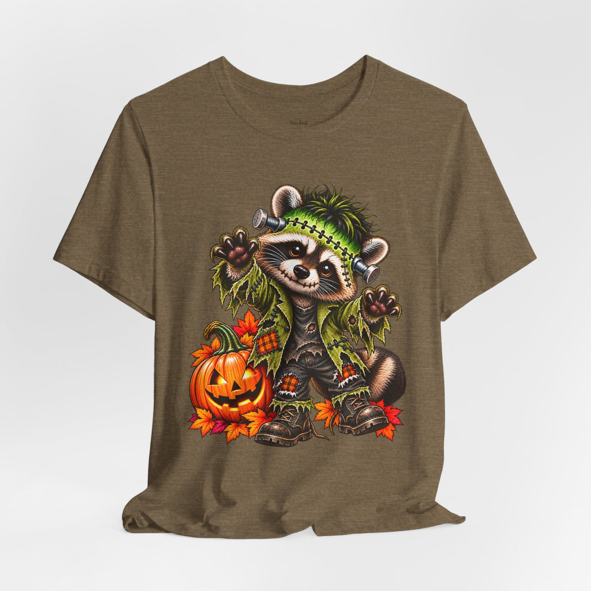 Halloween Frankenstein Raccoon and Black Cat T-Shirt