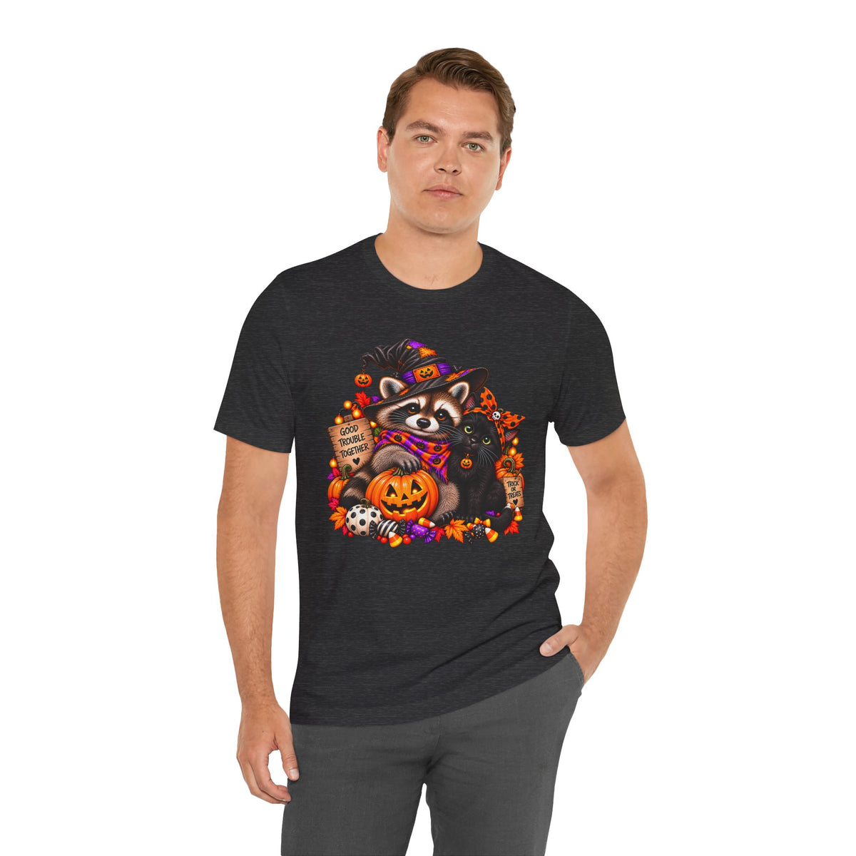 Halloween Raccoon and Black Cat T-Shirt