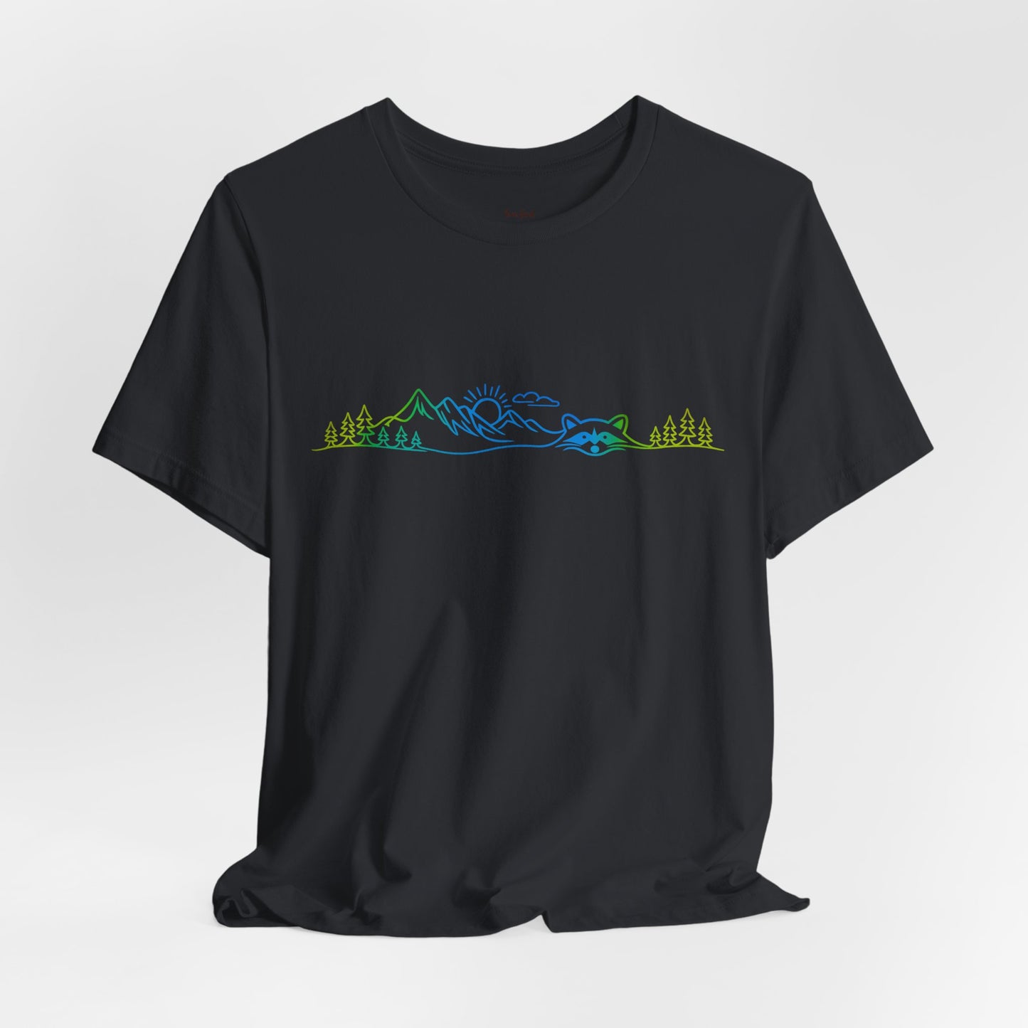Raccoon Tee — Minimal Line Raccoon Scenic Graphic T-Shirt