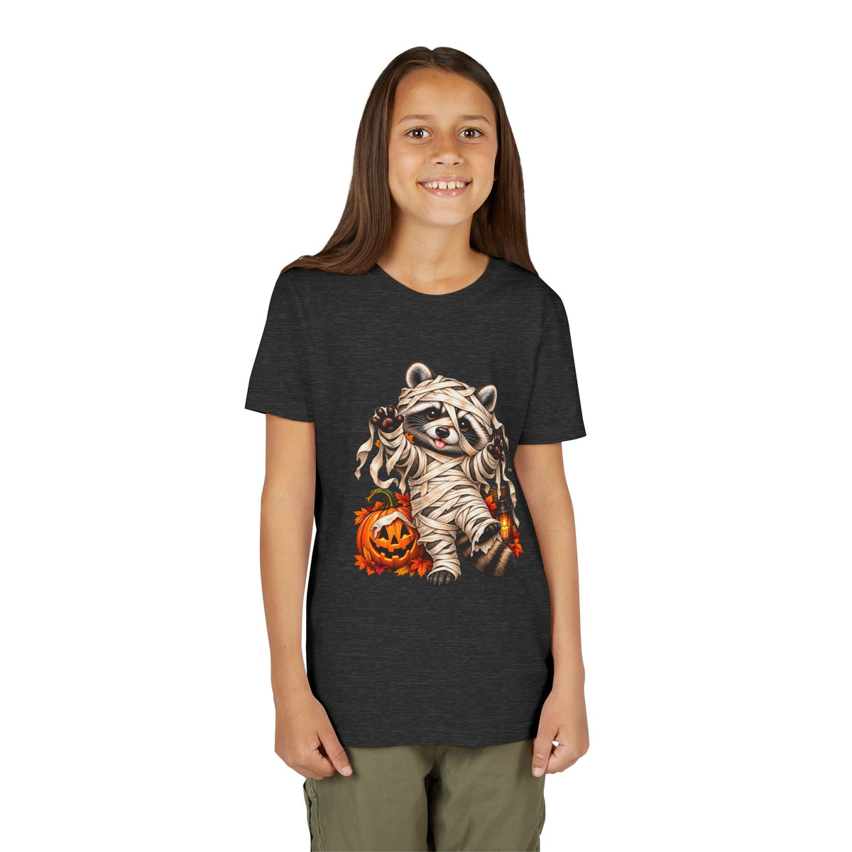 Halloween Youth Tee — Mummy Raccoon Kids Tshirt