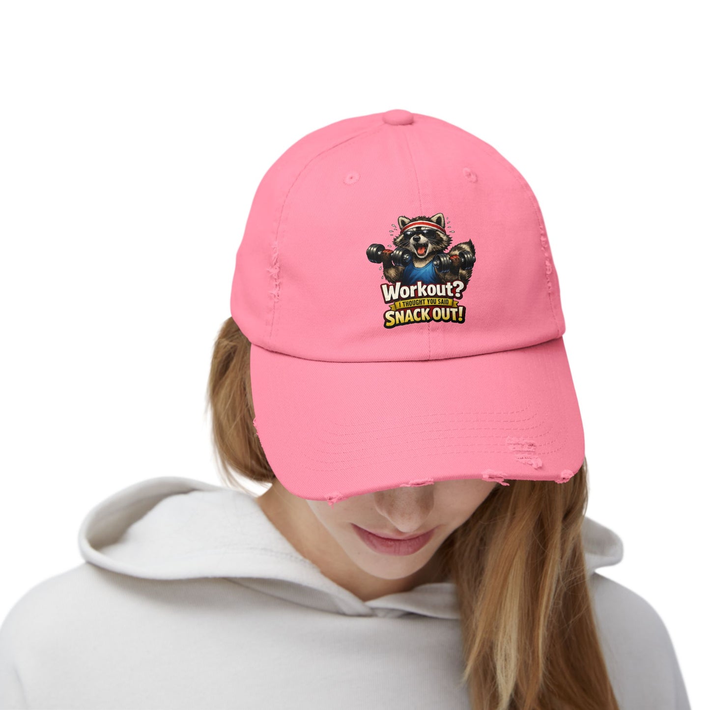 Snack Out Distressed Cap — Raccoon Mom/Dad Funny Dad Hat