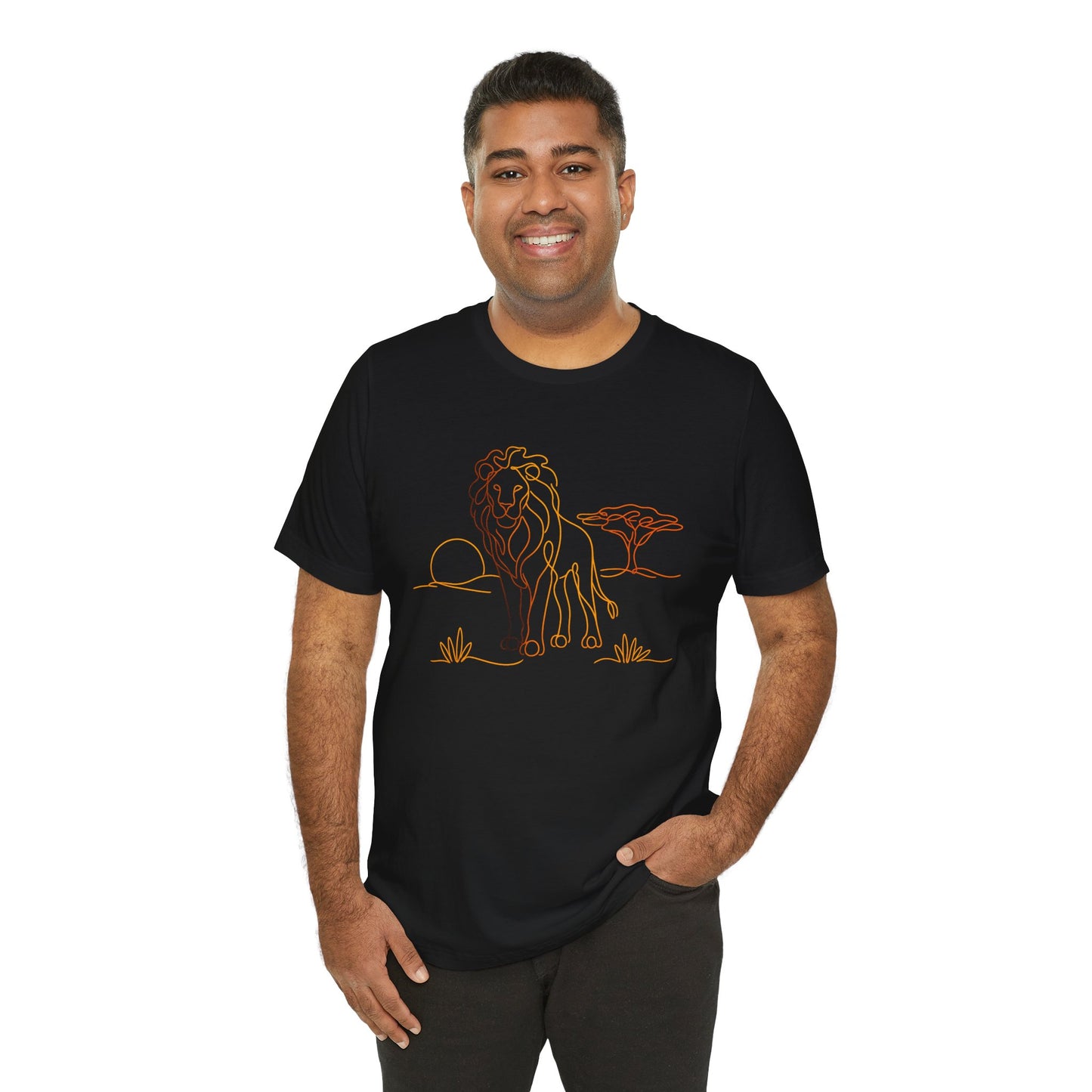 Lion Sunset Tee — Minimal Line Art Safari T-Shirt