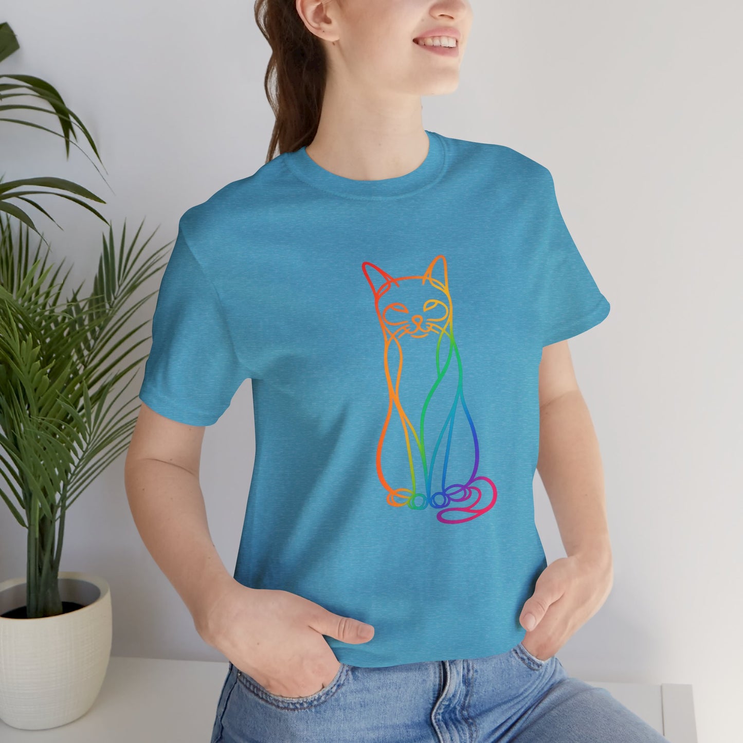 Colorful Line-Work Sitting Cat T-Shirt
