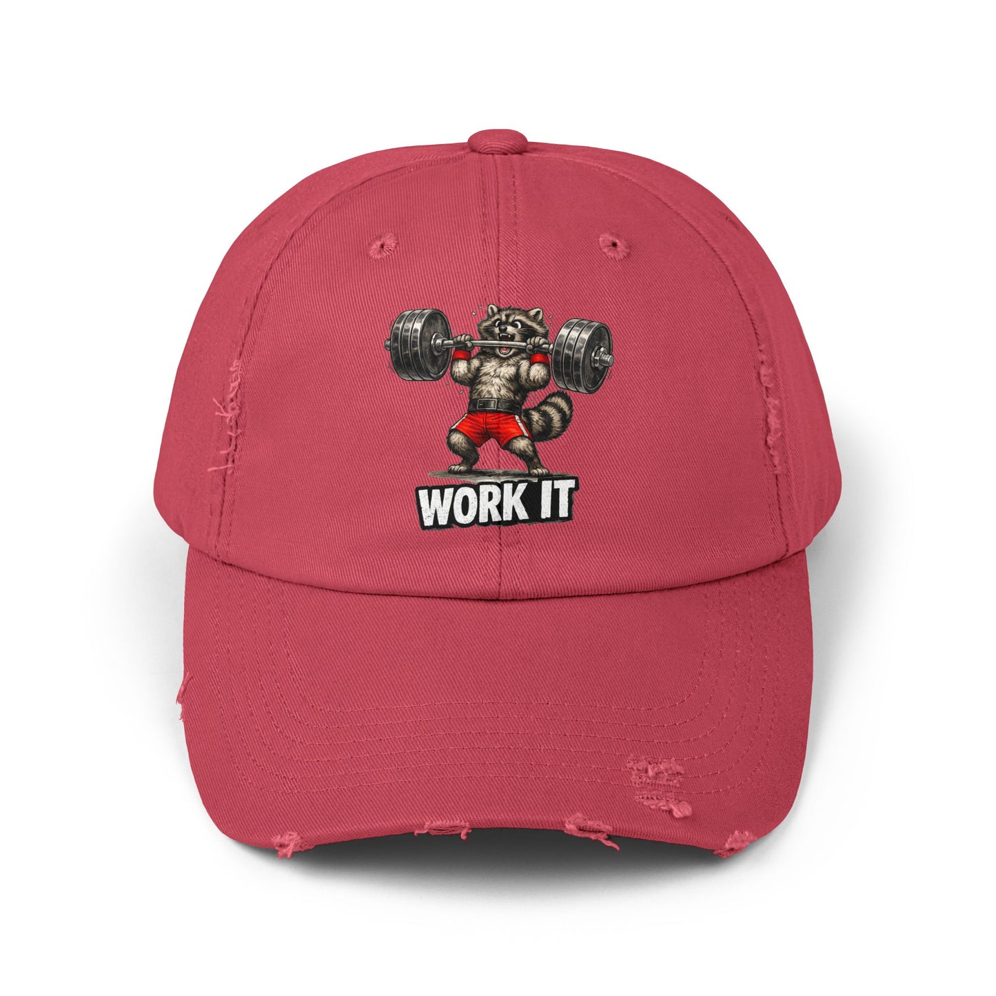 Work It Distressed Cap — Raccoon Mom/Dad Funny Dad Hat