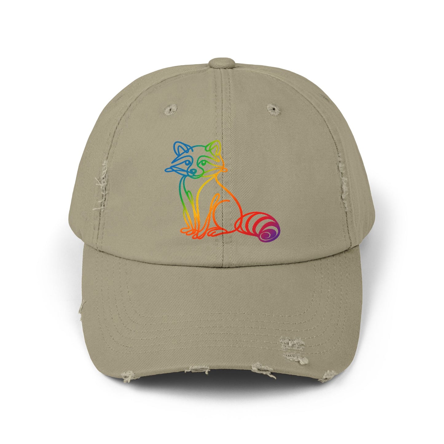 Sitting Rainbow Raccoon | Distressed Cap —  Funny Truth Hat