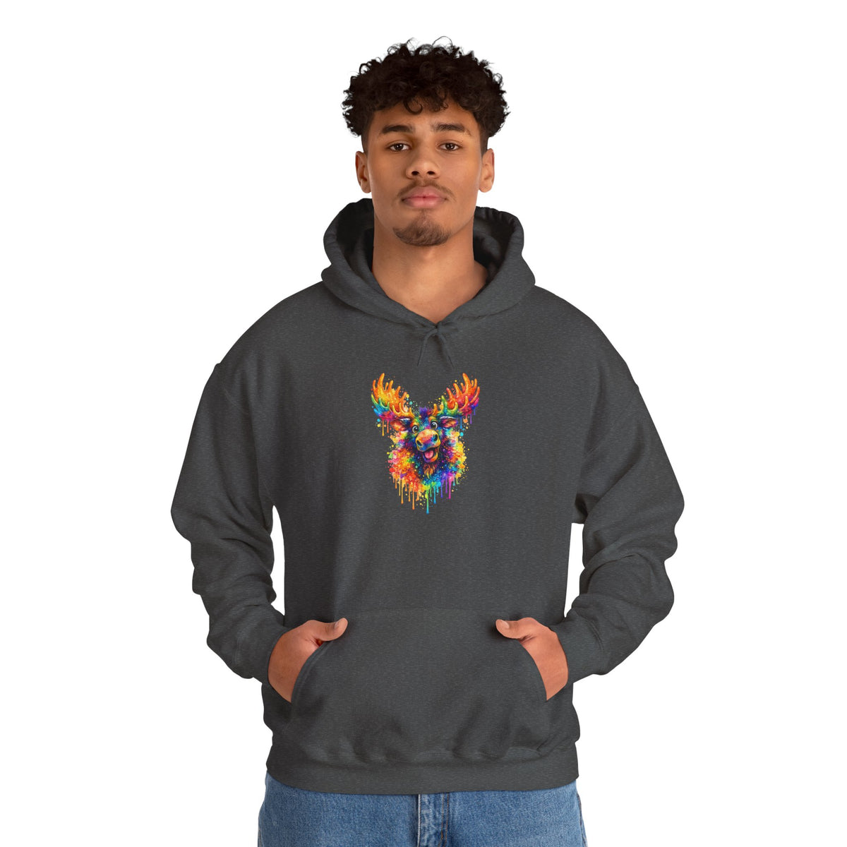 Watercolor Moose Hooded Sweatshirt