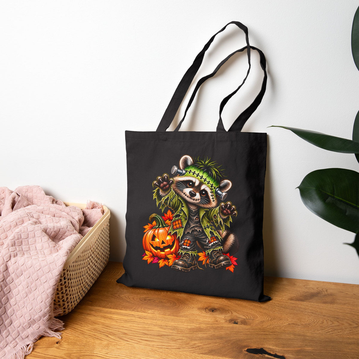Halloween Frankenstein Raccoon Tote Bag
