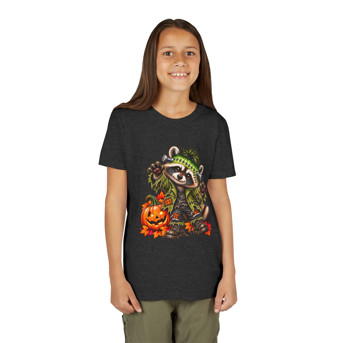 Halloween Youth Tee — Frankenstein Raccoon Kids Tshirt