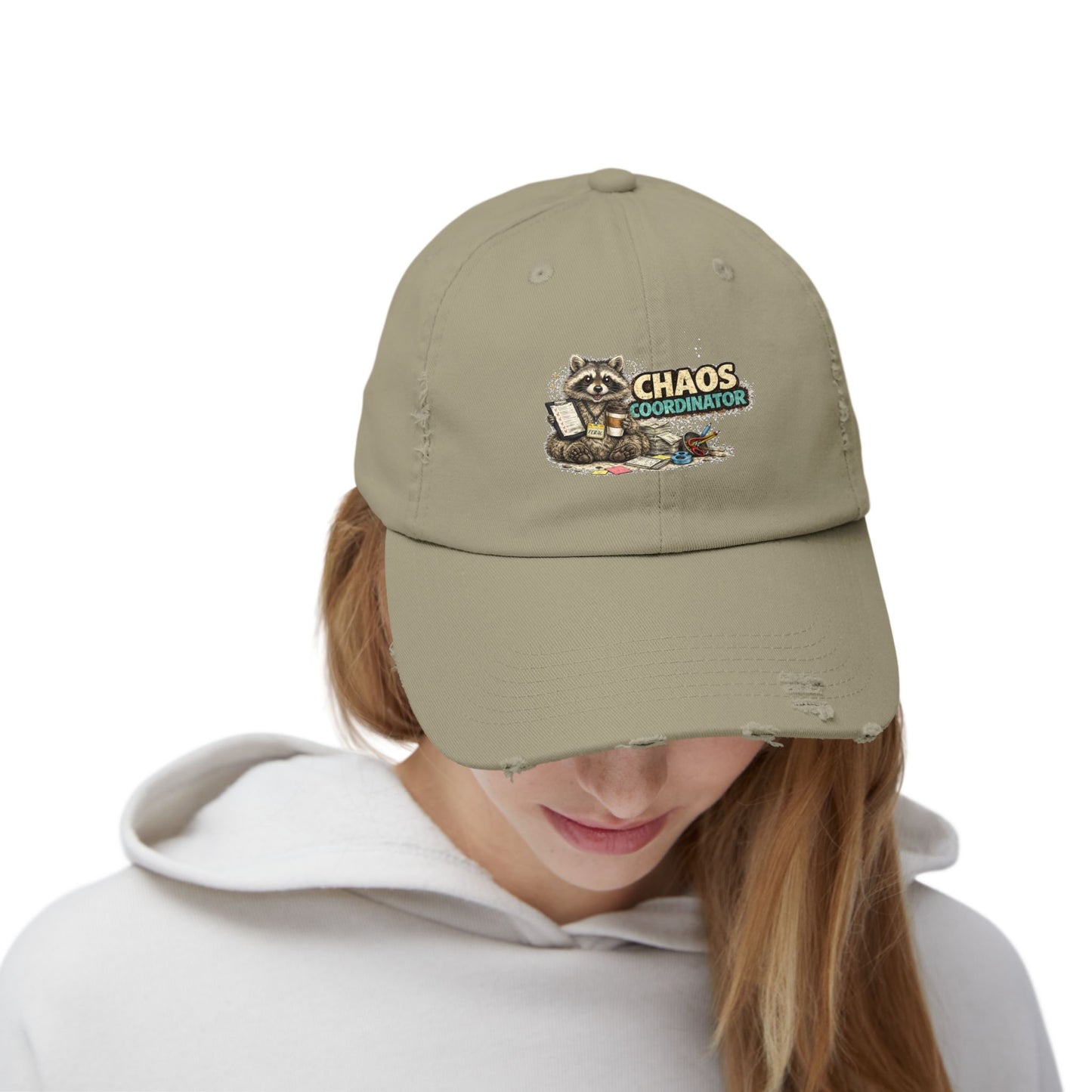 Chaos Coordinator Distressed Cap — Raccoon Mom/Dad Funny Dad Hat