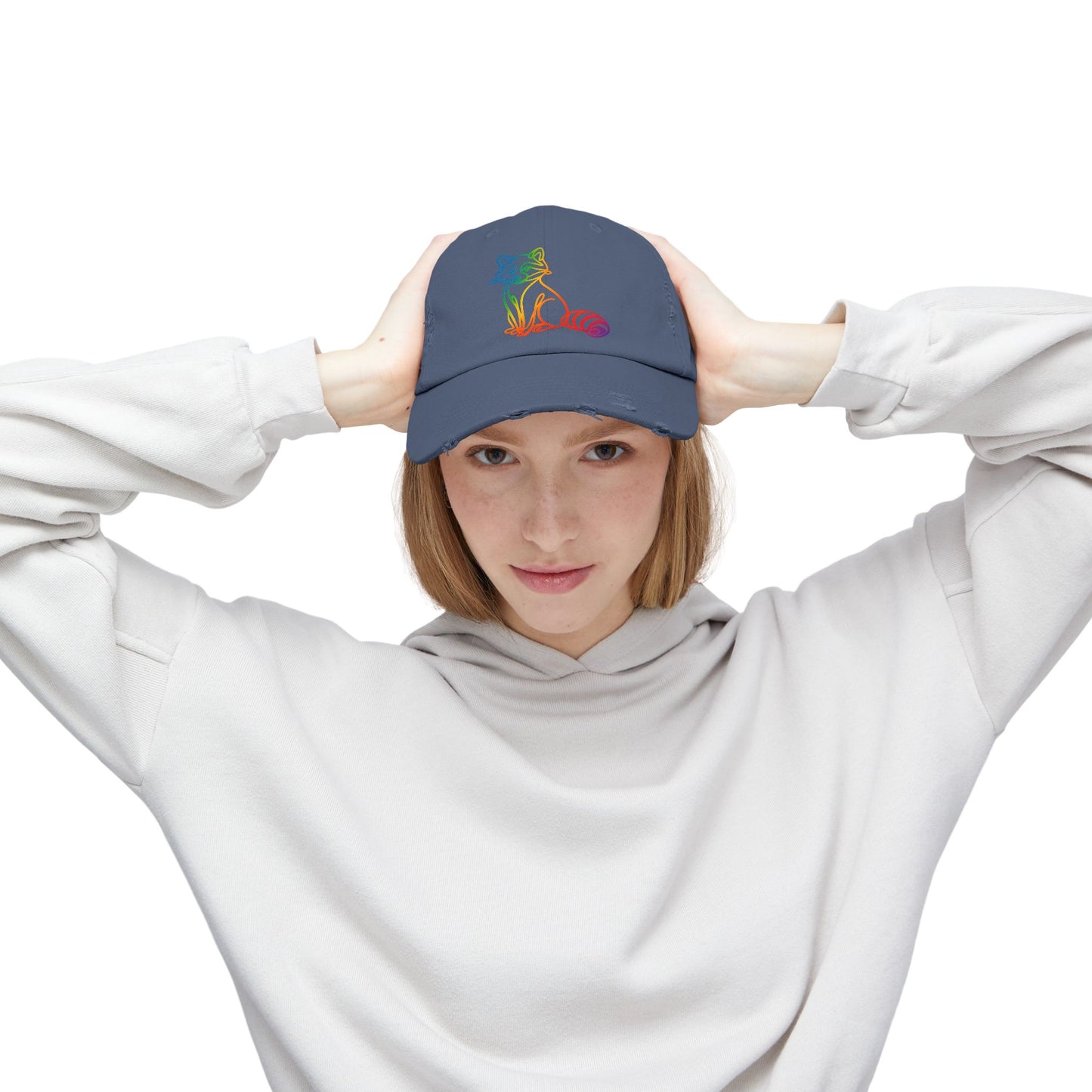 Sitting Rainbow Raccoon | Distressed Cap —  Funny Truth Hat