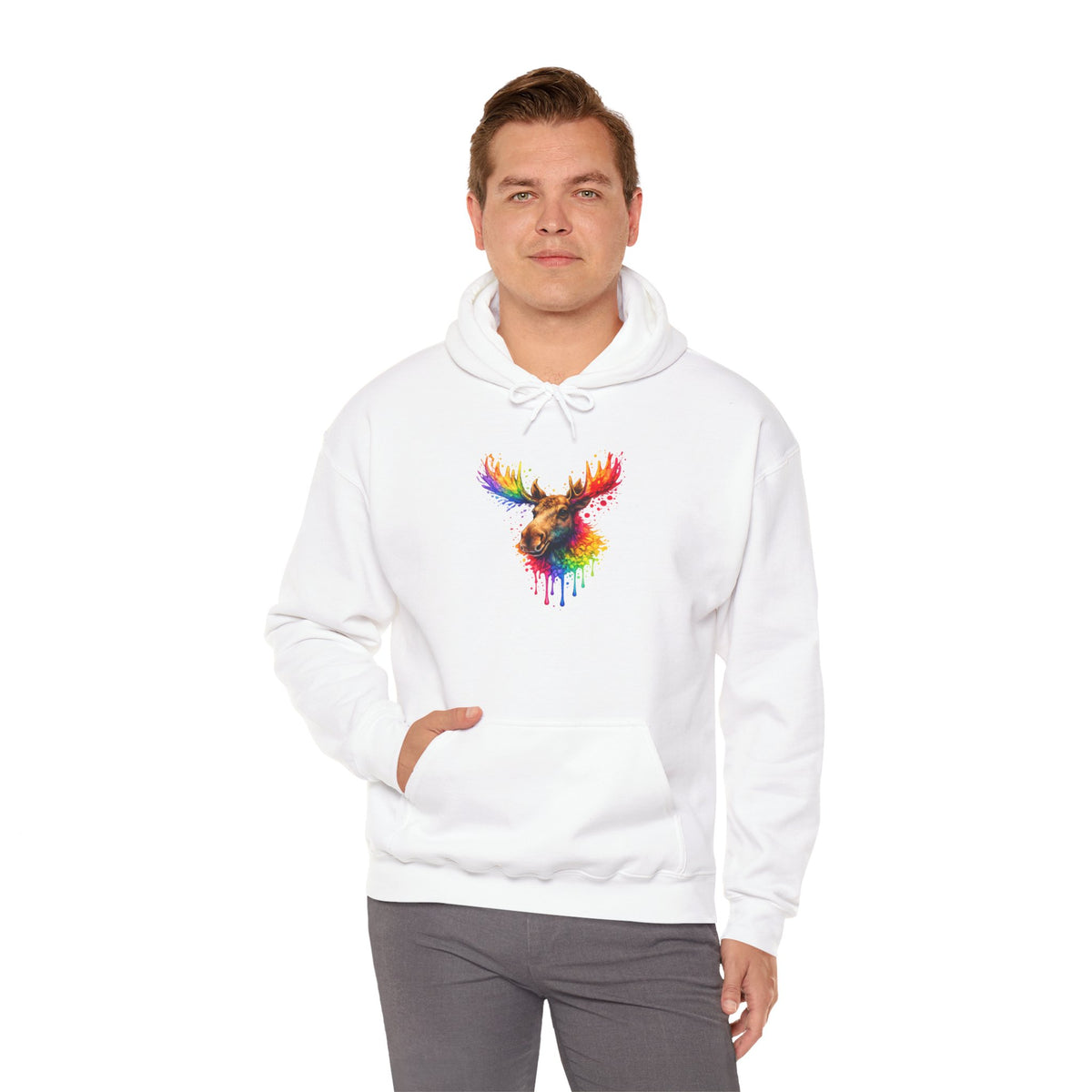 Watercolor Moose Hooded Sweatshirt