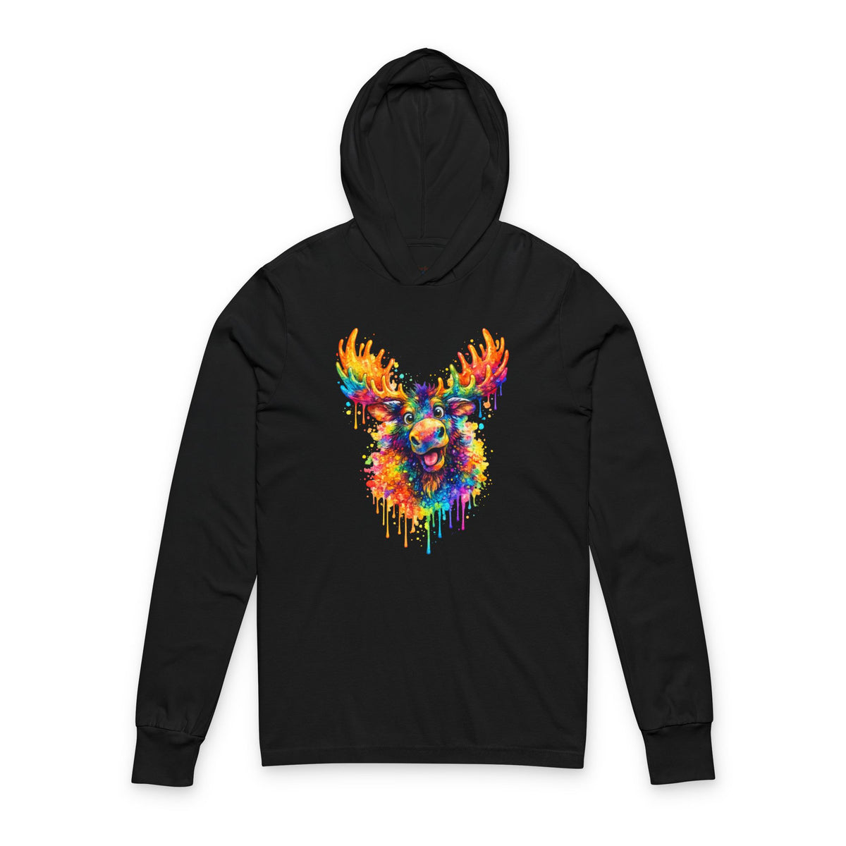 Watercolor Moose Hooded Long Sleeve Tee