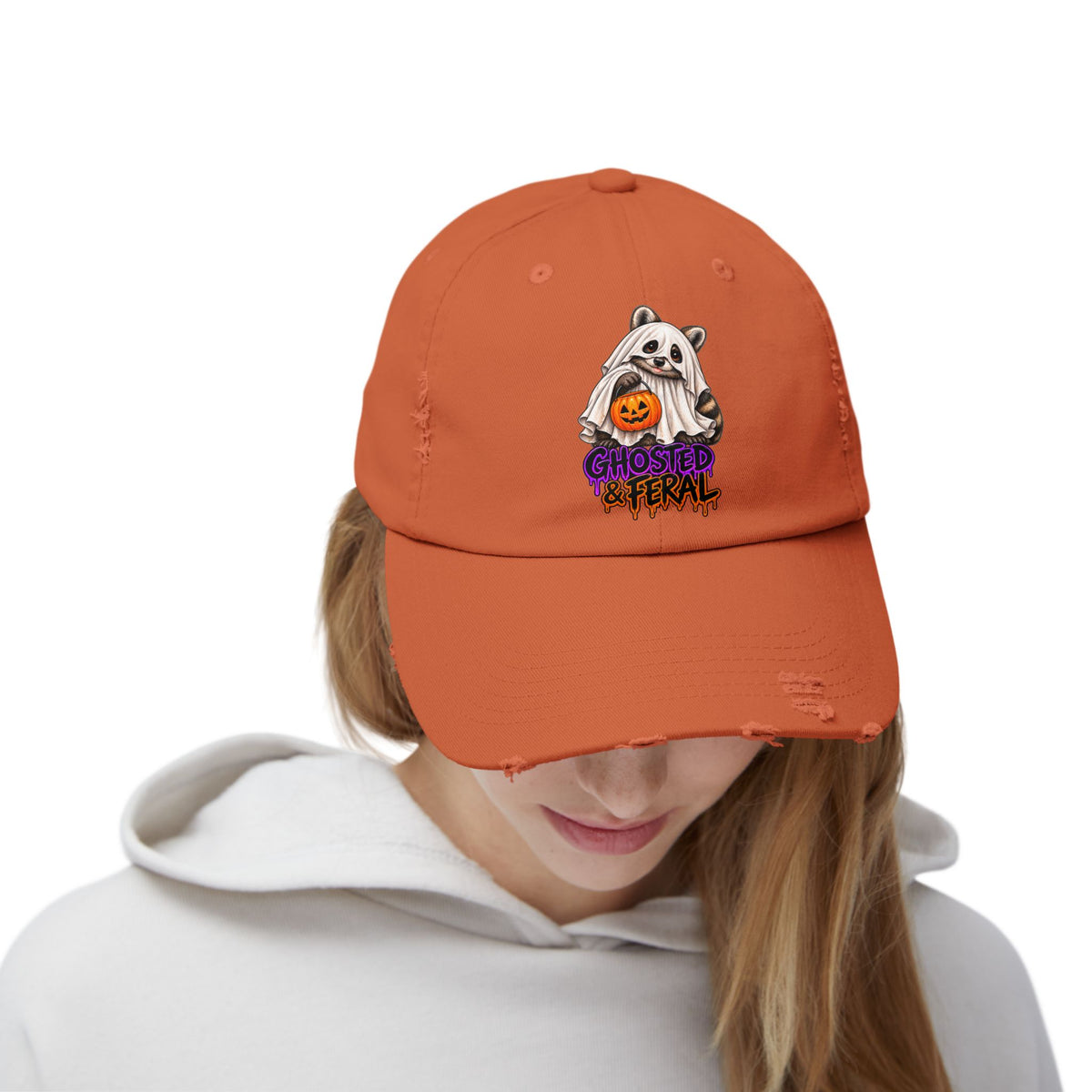 Ghosted Raccoon Distressed Baseball Hat