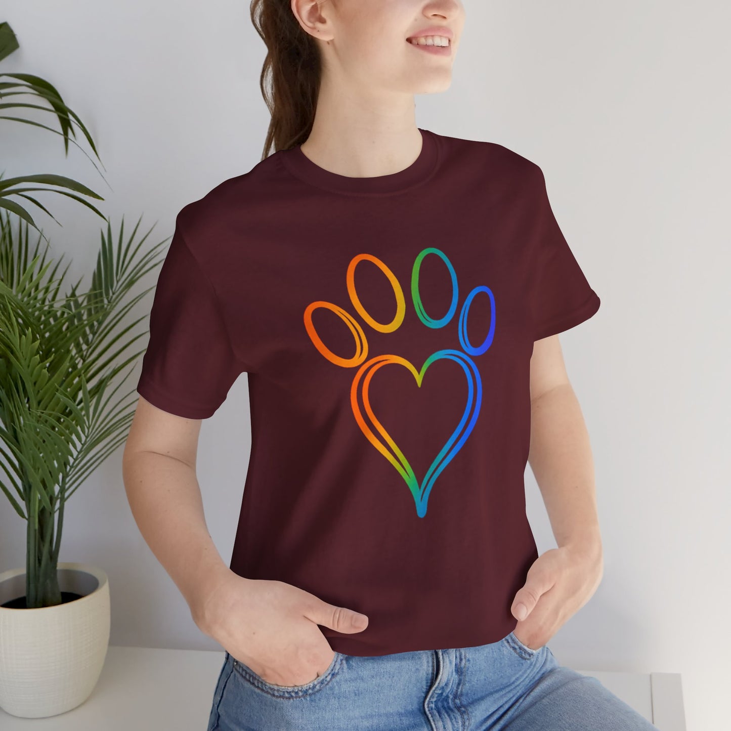 Heart/Paw Colorful Line-Work T-Shirt