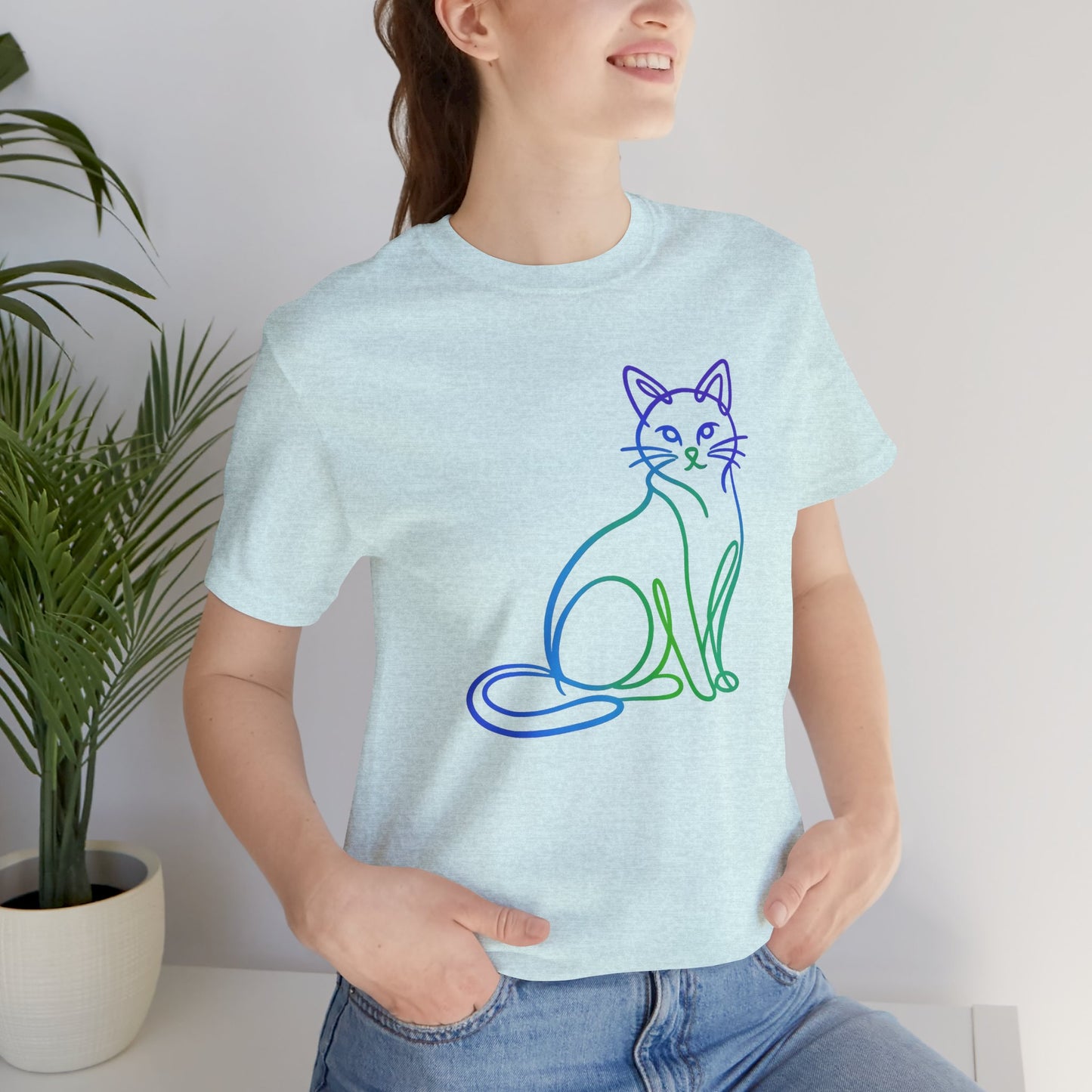 Colorful Line-Work Sitting Cat T-Shirt