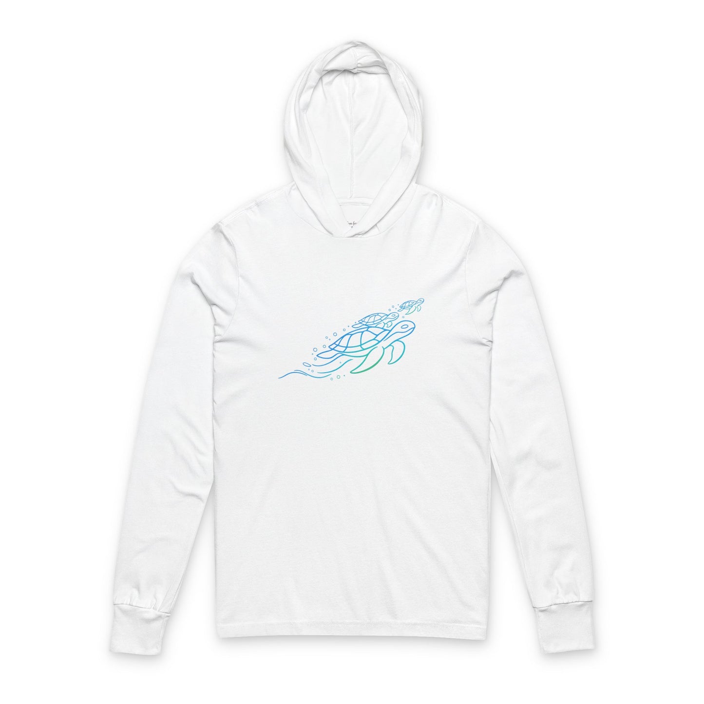 Continuous Line Art Sea Turtle Hooded Long Sleeve Tee