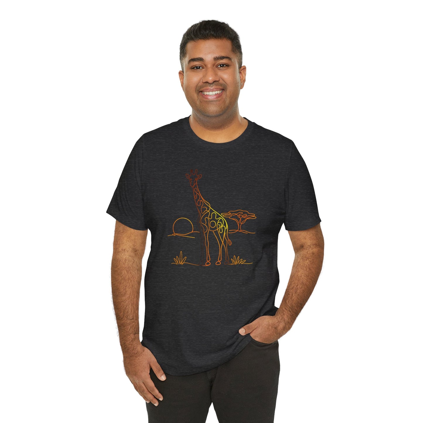 Giraffe Sunset Tee — Minimal Line Art Safari T-Shirt