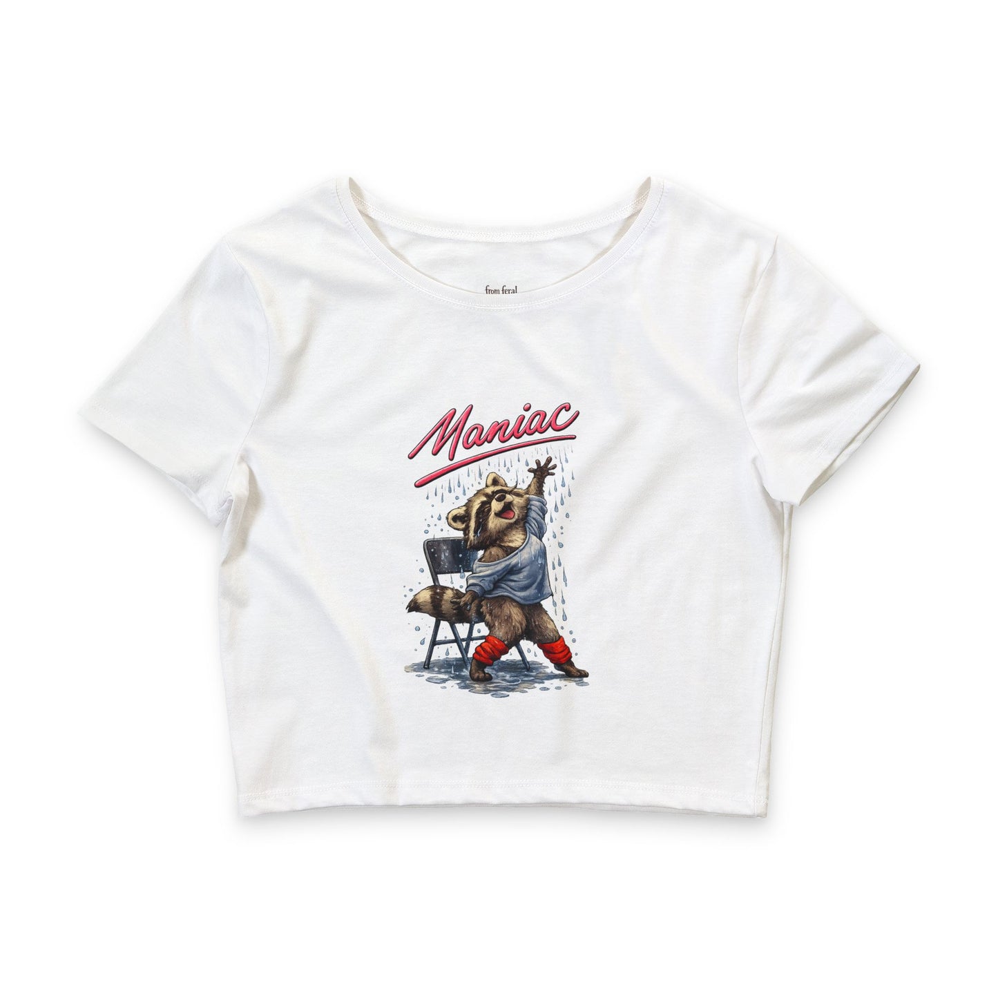 Dancing "Maniac" Raccoon Graphic Crop Top