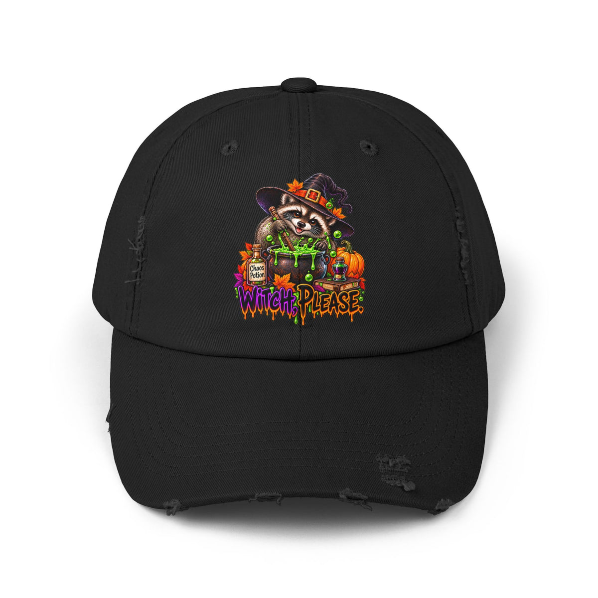 Witch, Please. Raccoon Distressed Baseball Hat