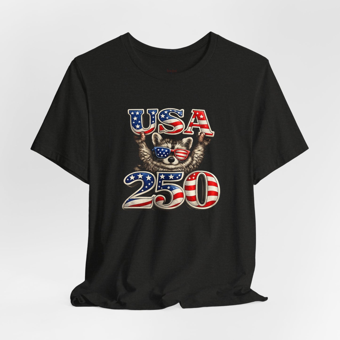 Patriot Raccoon 250th Anniversary T-Shirt — 4th of July Fireworks Flag Tee