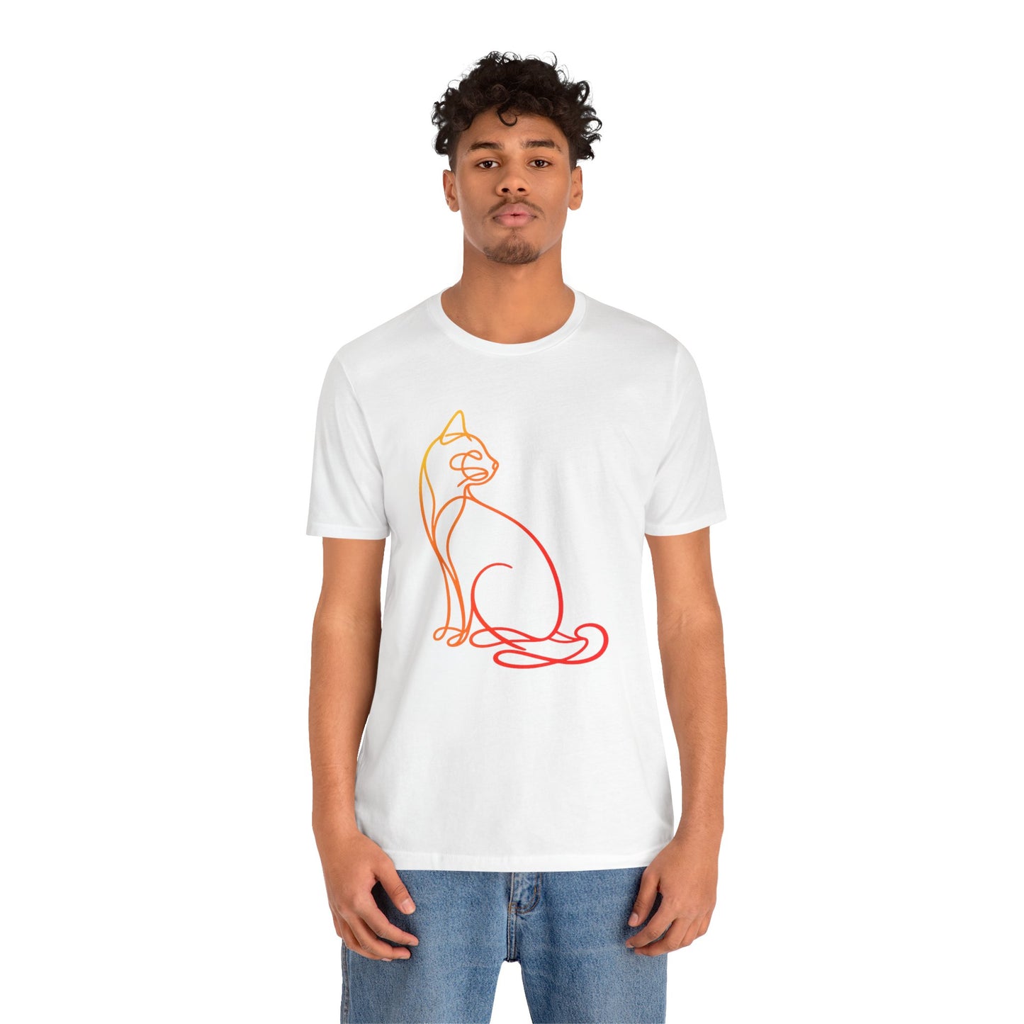 Colorful Line-Work Sitting Cat T-Shirt