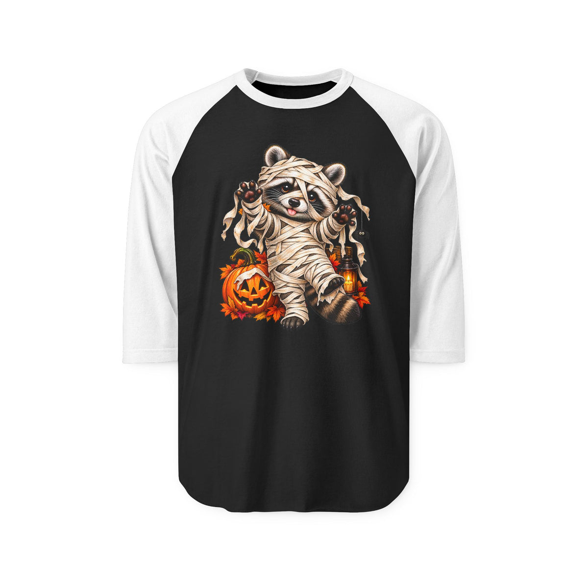 Halloween Mummy Raccoon Raglan Baseball Shirt